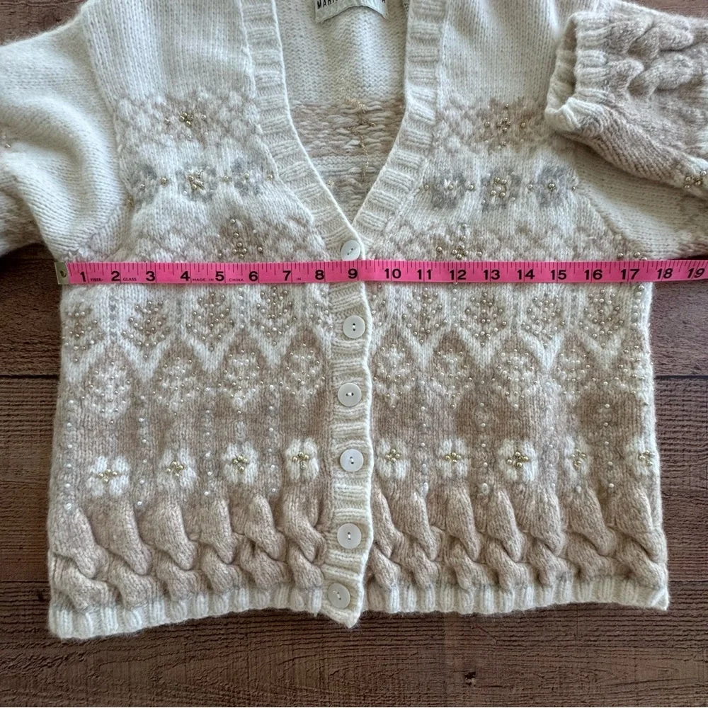 Marisa Christina Lambswool Blend Cardigan Sweater Beige Taupe MEDIUM VINTAGE